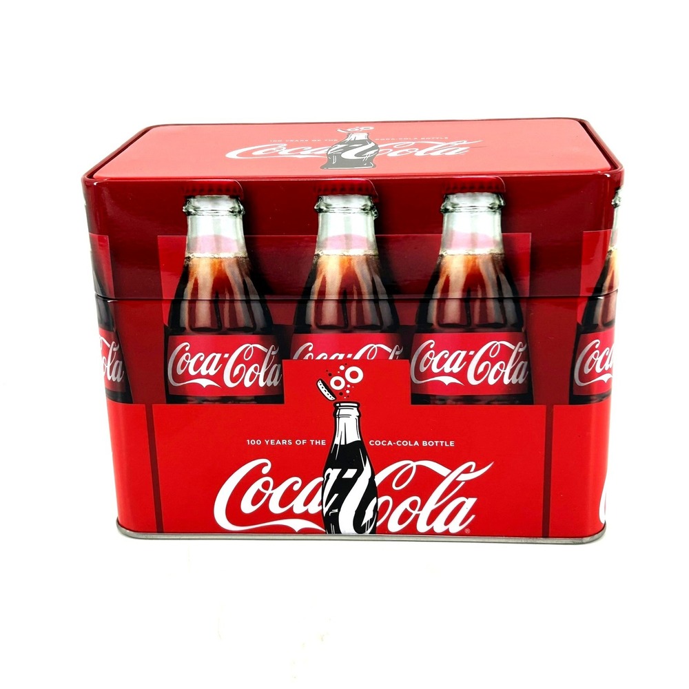 Coca-Cola 100 Years of the Coca-Cola Bottle Red Metal Storage Tin Collectible